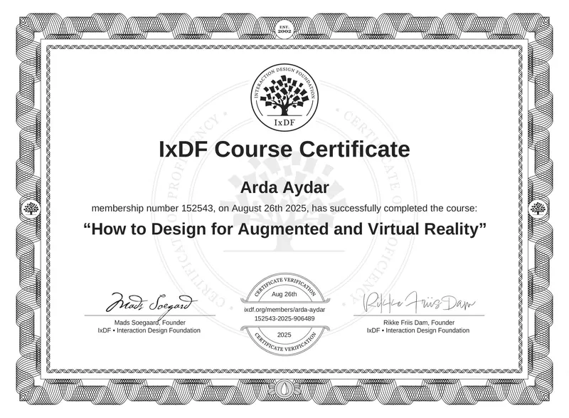 How to Design for Augmented and Virtual Reality certificate