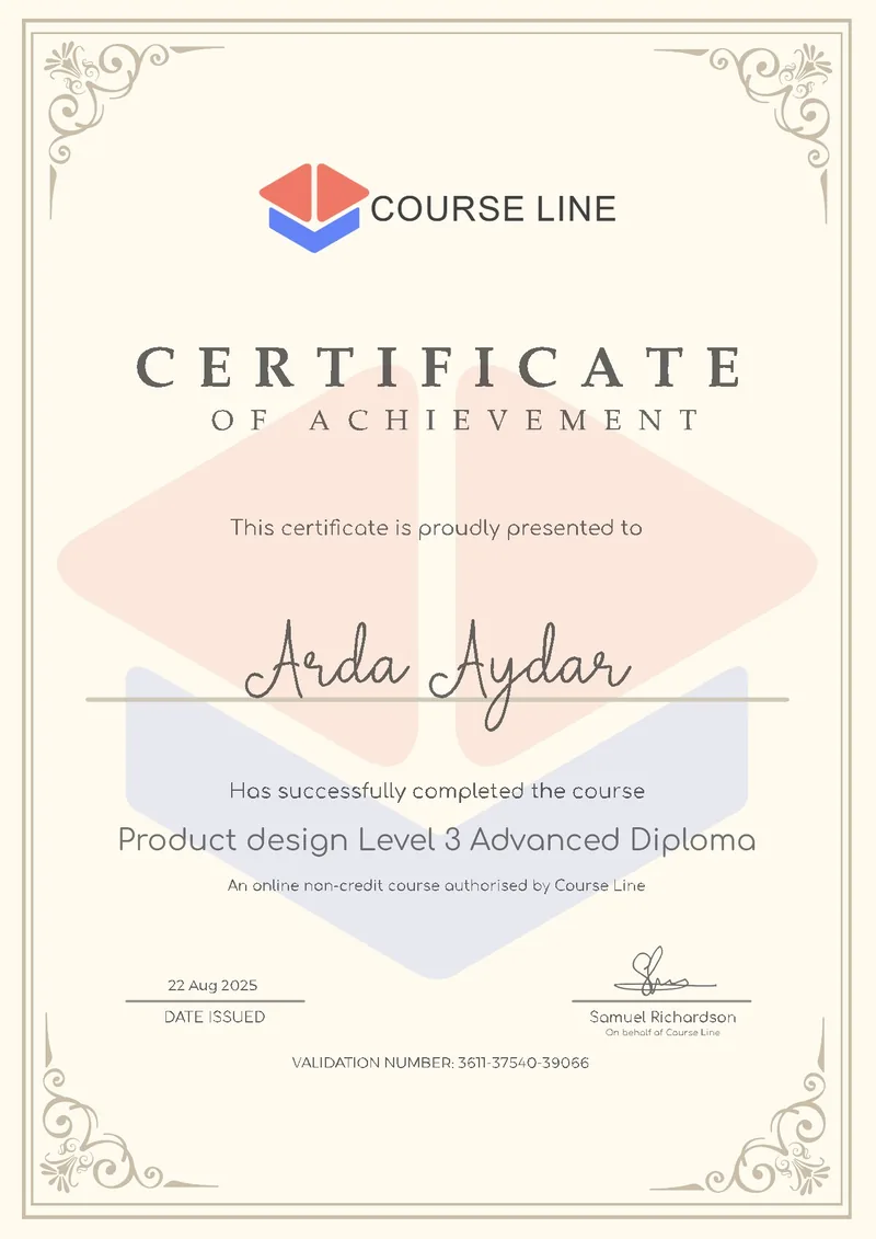 Product Design, Level 3 Advanced diploma certificate